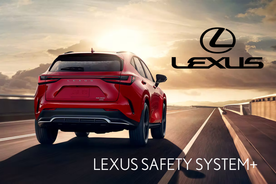 Lexus Safety System+ image with a red SUV driving down the highway