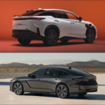 Collage image: Lexus RZ electric SUV, Lexus ES electric sedan.